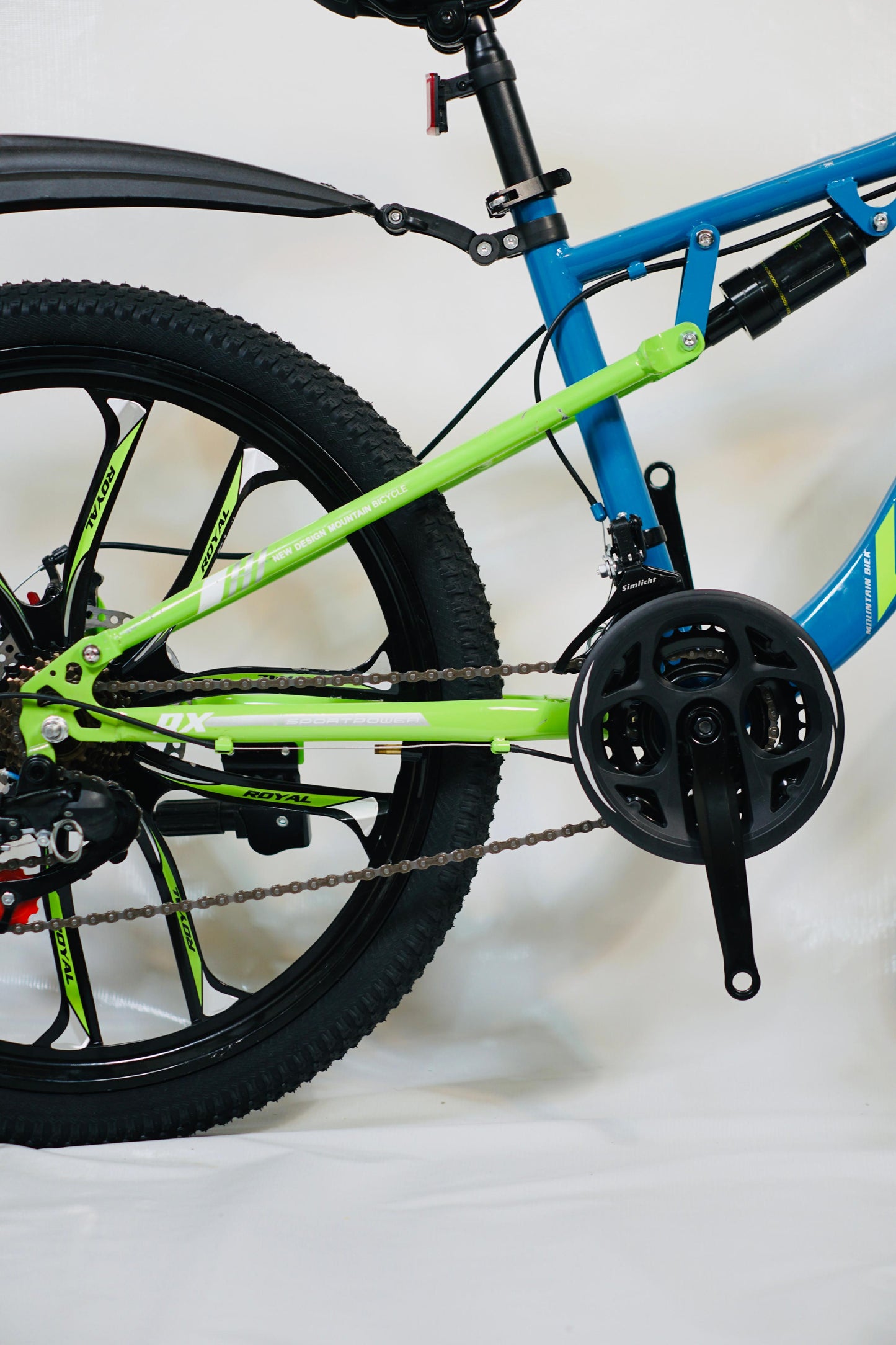 24 Inch Gear Cycle with Dual Disc Brakes & Hydraulic Shocks Blue Color