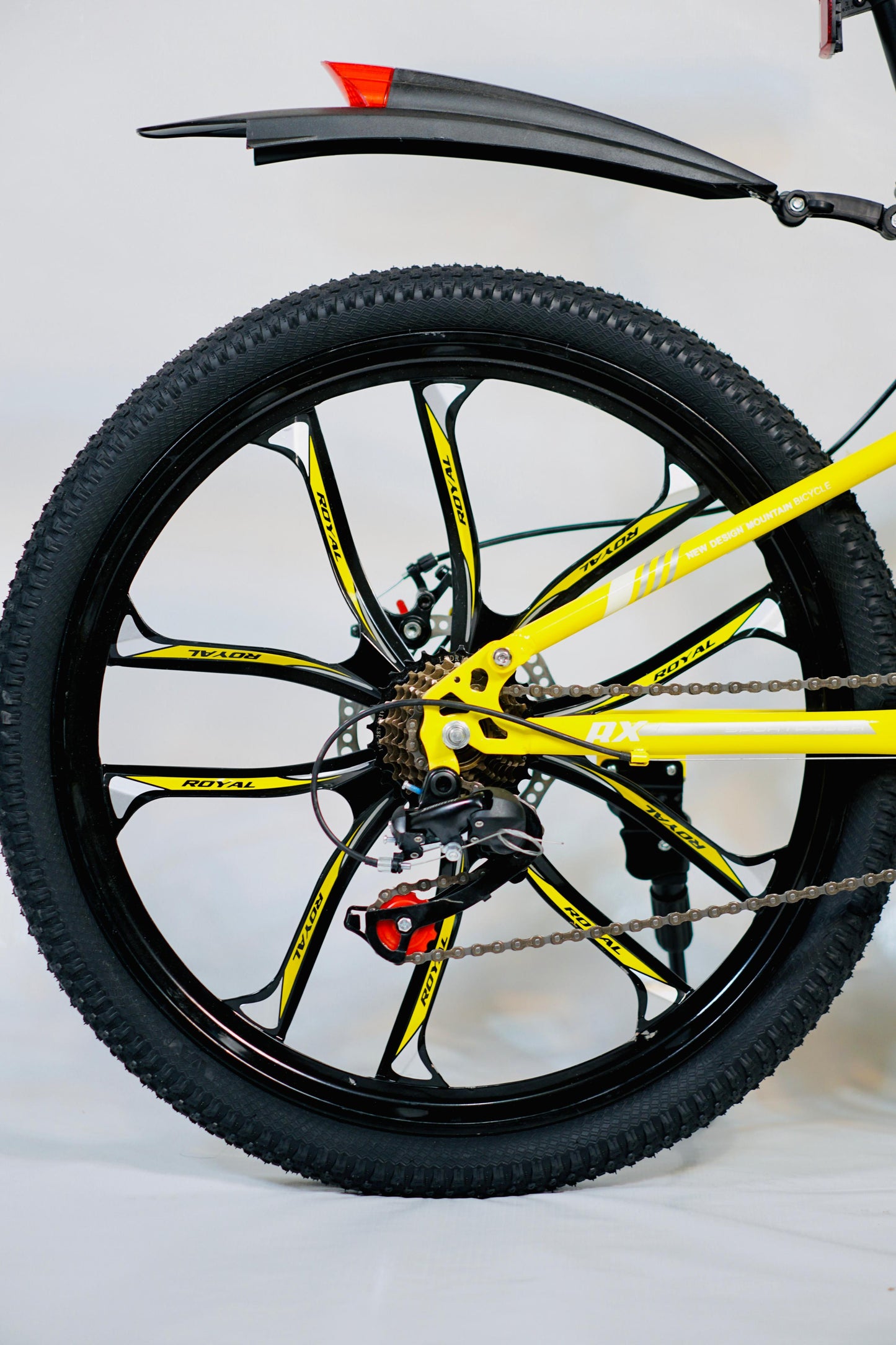 24 Inch Gear Cycle with Dual Disc Brakes & Hydraulic Shocks Blue and Yellow Color
