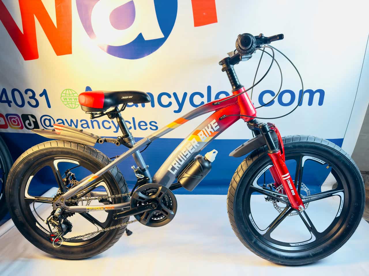 Cruiser Bike in Redish Tone with Disk Brakes and Hydraulic Shocks