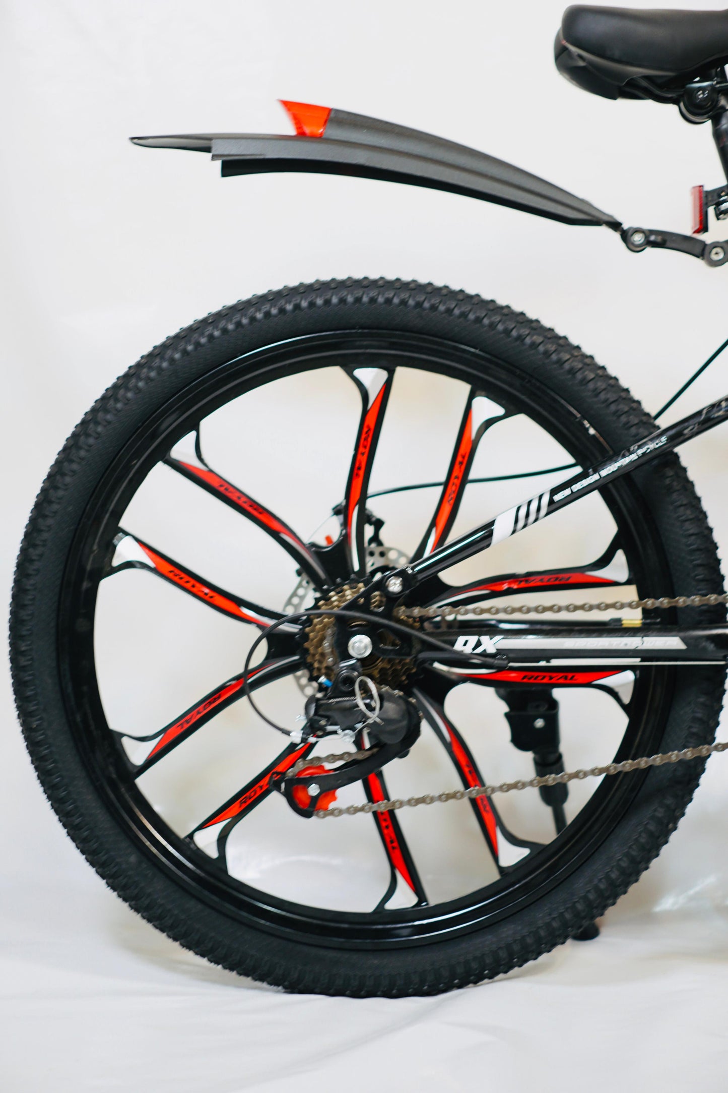 24 Inch Gear Cycle with Dual Disc Brakes & Hydraulic Shocks Red Color