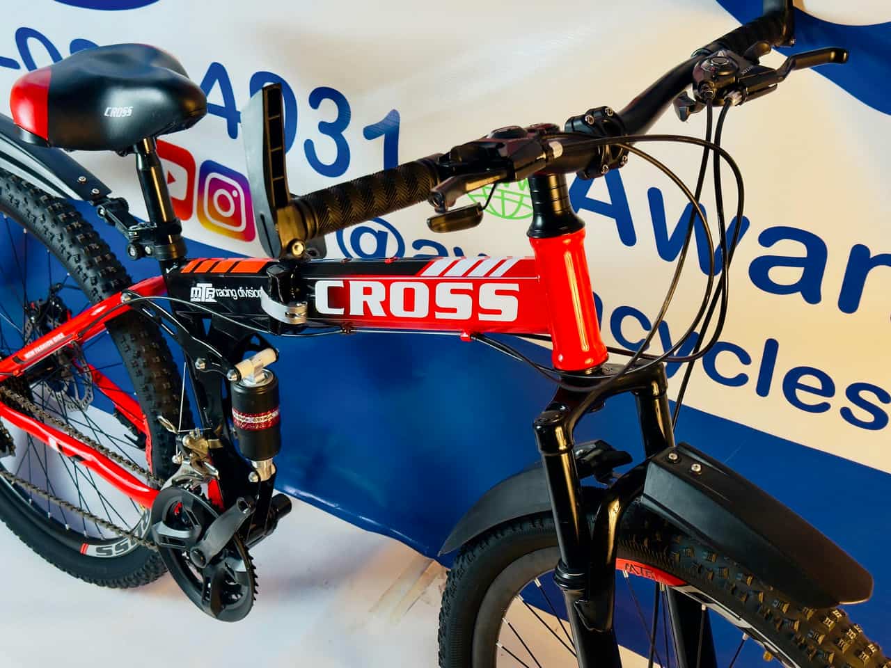Cross Folding Mountain Bike with Gears and Disk Brakes